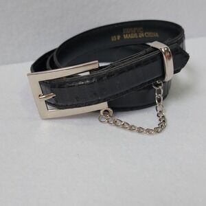 Y2K Grunge Black Alligator Embossed Belt Silver Loop Dangle Chain Medium Sz 10P